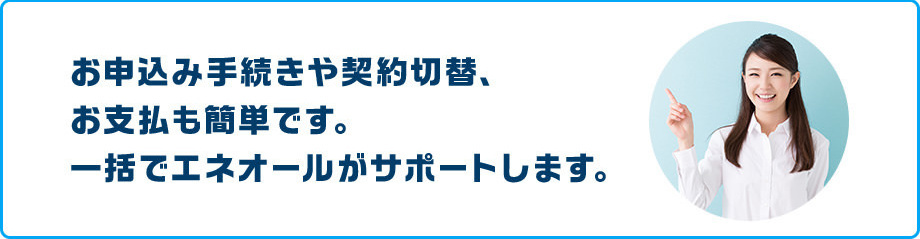お申し込み手続きや契約切替、お支払いも簡単です。一括でエネオールがサポートします。