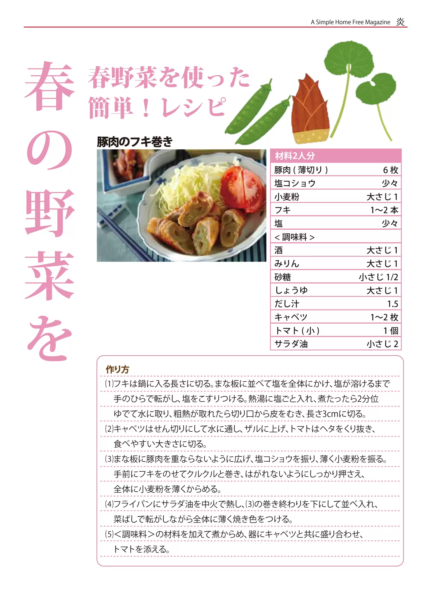 春野菜を使った簡単！レシピ - 豚肉のフキ巻き